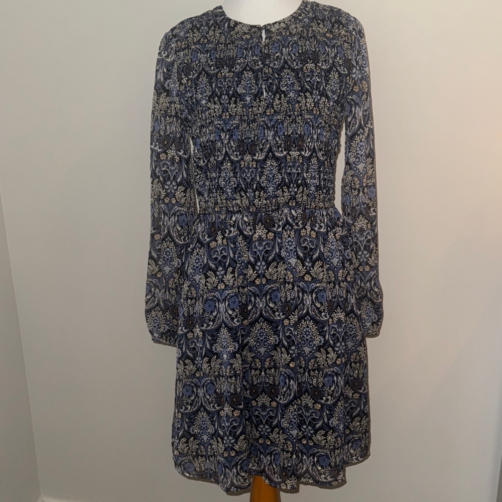 LOFT Navy and Black Long Sleeve Dress, sz 0